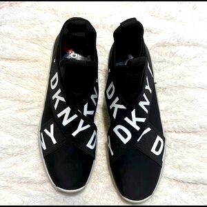 DKNY Women's Black Slip-On Sneakers with Logo Strap